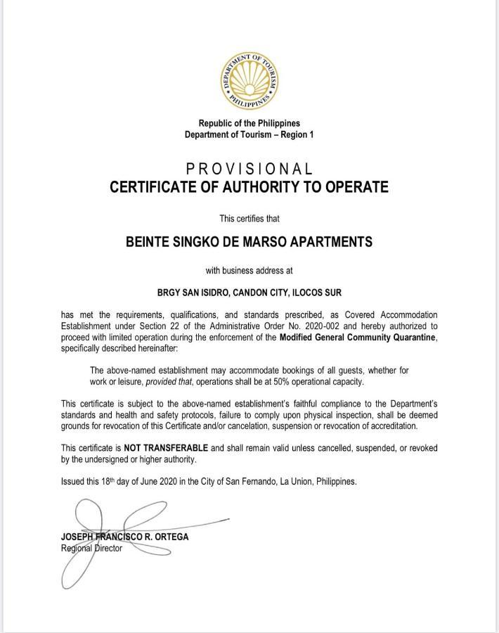 Beinte Singko De Marso Apartments Candon Exterior foto